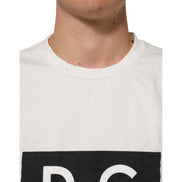 Dolce & Gabbana White Logo Print Cotton Crew Neck T-Shirt