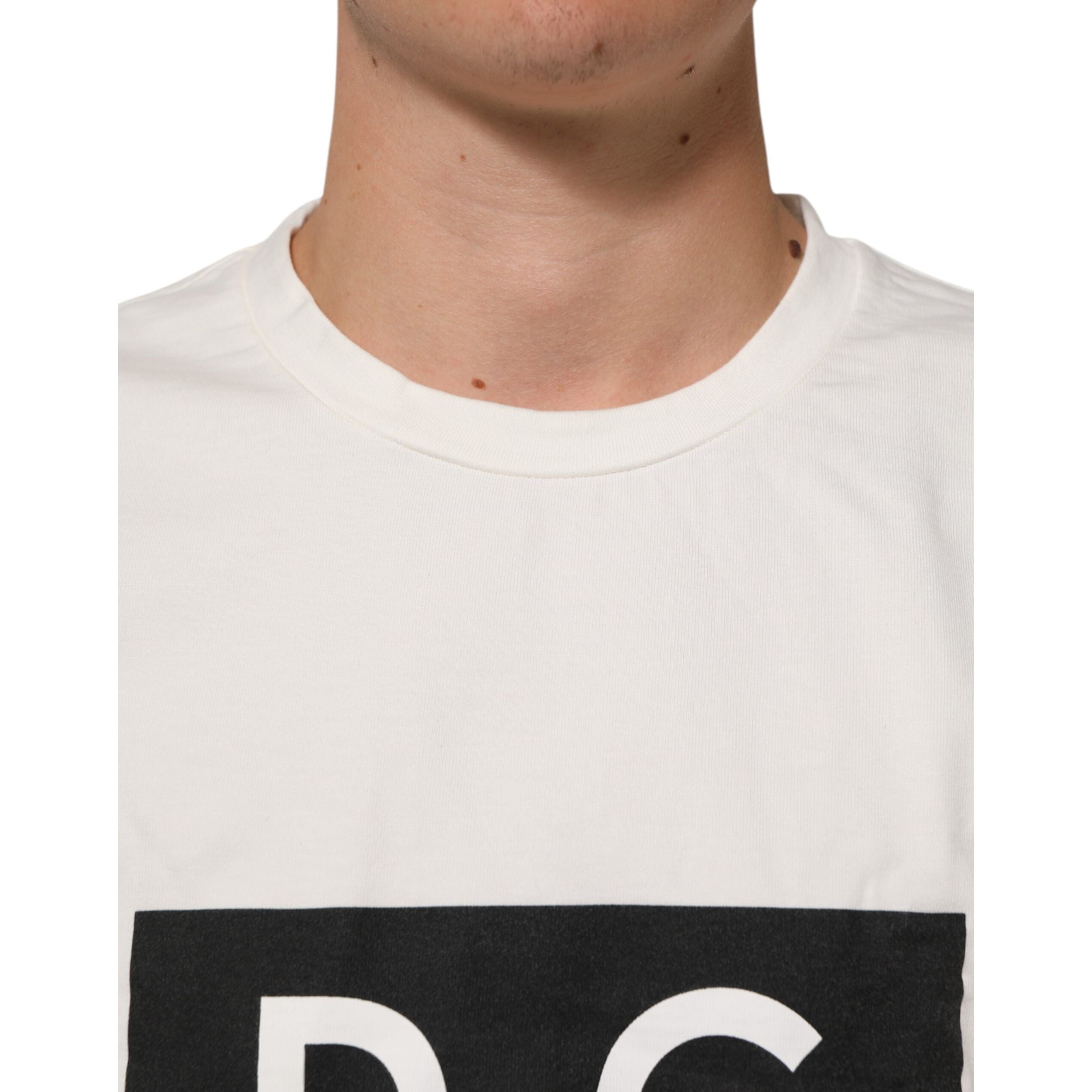 Dolce & Gabbana White Logo Print Cotton Crew Neck T-Shirt