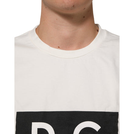 Dolce & Gabbana White Logo Print Cotton Crew Neck T-Shirt