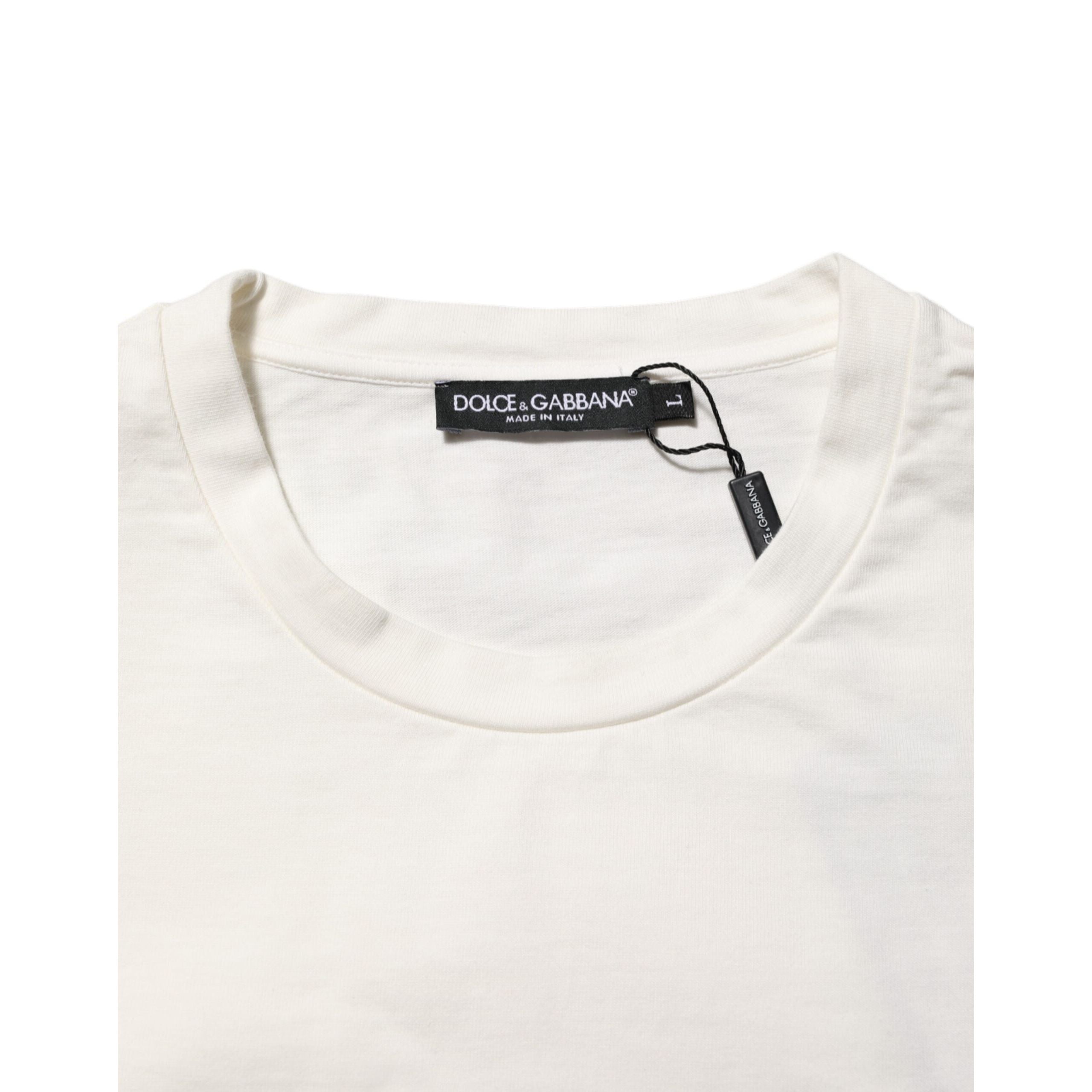Dolce & Gabbana White Logo Print Cotton Crew Neck T-Shirt