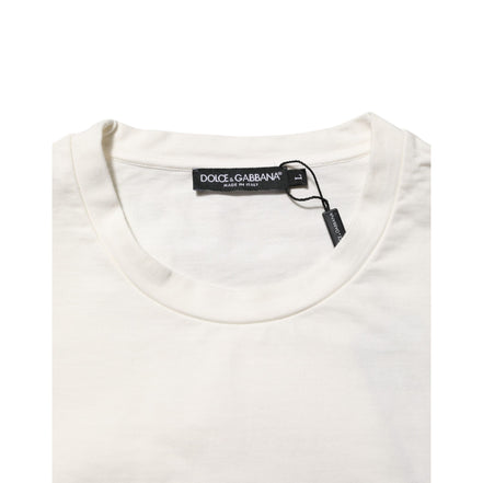 Dolce & Gabbana White Logo Print Cotton Crew Neck T-Shirt