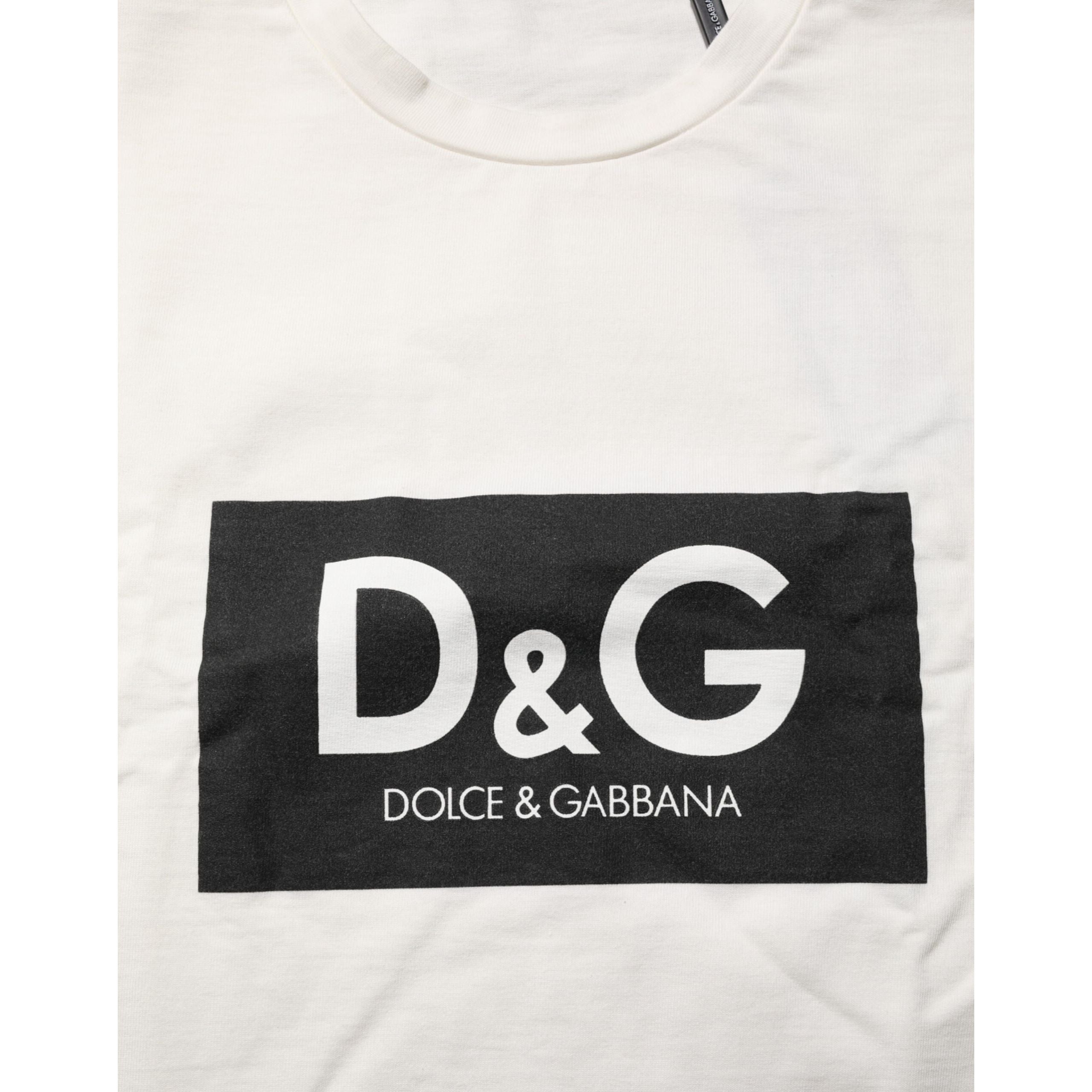 Dolce & Gabbana White Logo Print Cotton Crew Neck T-Shirt