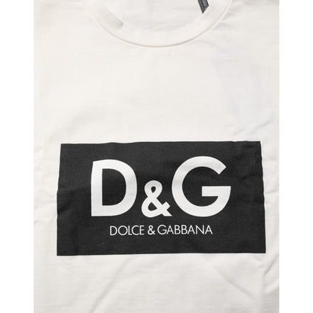 Dolce & Gabbana White Logo Print Cotton Crew Neck T-Shirt