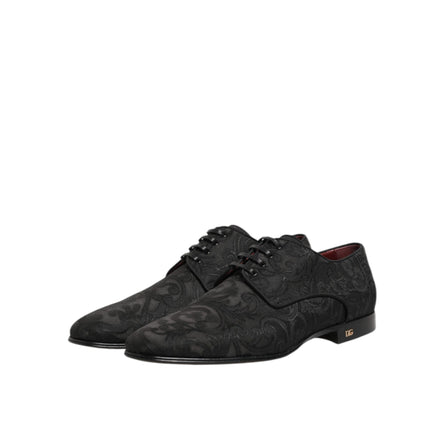 Dolce & Gabbana Black Brocade Lace-Up Derby Shoes