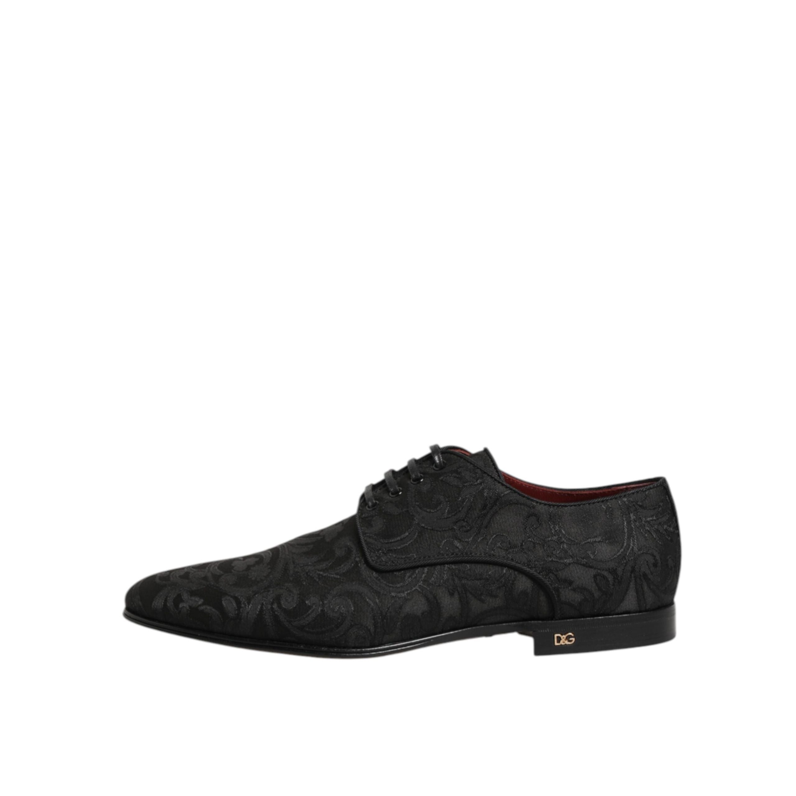 Dolce & Gabbana Black Brocade Lace-Up Derby Shoes