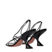 Sandale Amina Muaddi negre din piele cu toc stiletto