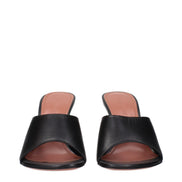 Amina Muaddi Black Leather Stiletto Heel Sandals