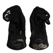 Dolce & Gabbana Cizme cu Toc Negre din Dantelă