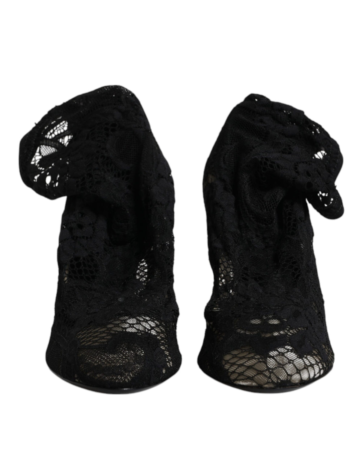 Dolce & Gabbana Cizme cu Toc Negre din Dantelă