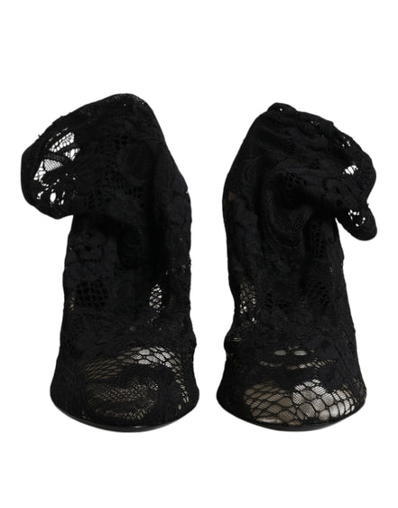 Dolce & Gabbana Cizme cu Toc Negre din Dantelă