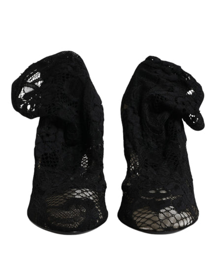 Dolce & Gabbana Cizme cu Toc Negre din Dantelă