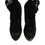 Dolce & Gabbana Cizme cu Toc Negre din Dantelă