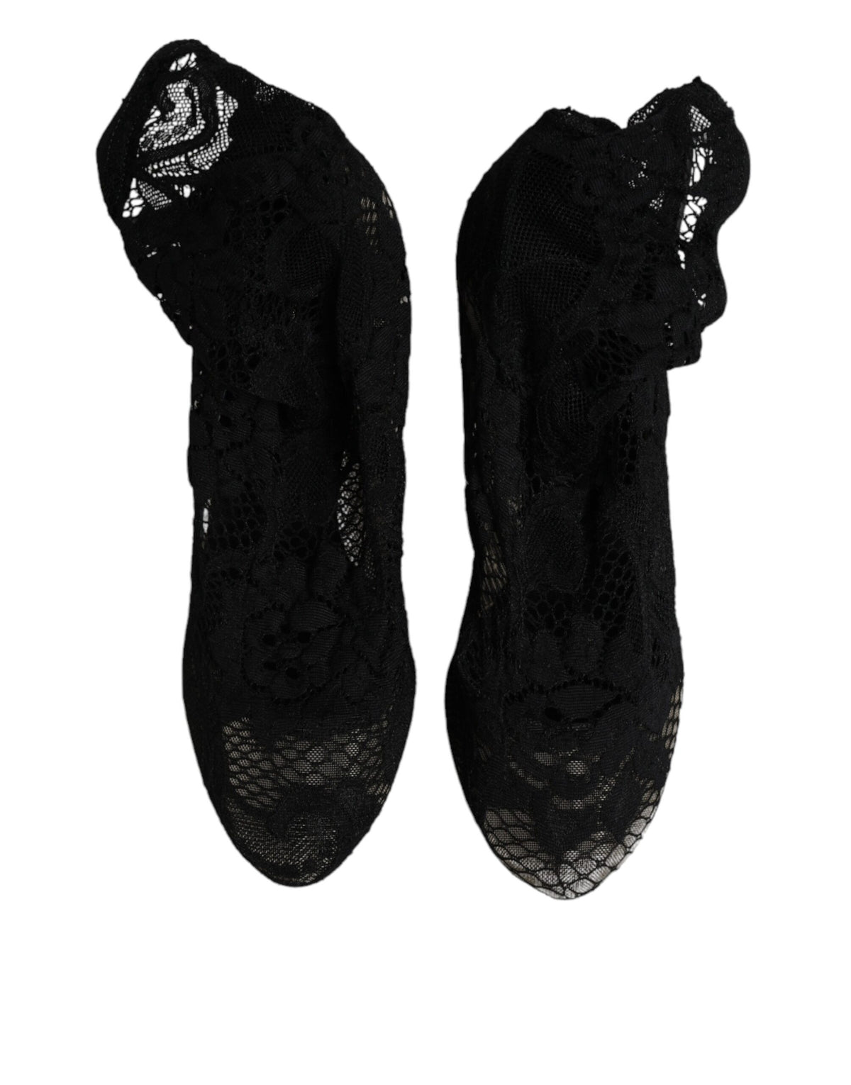 Dolce & Gabbana Cizme cu Toc Negre din Dantelă