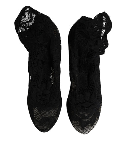 Dolce & Gabbana Cizme cu Toc Negre din Dantelă