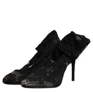 Dolce & Gabbana Cizme cu Toc Negre din Dantelă