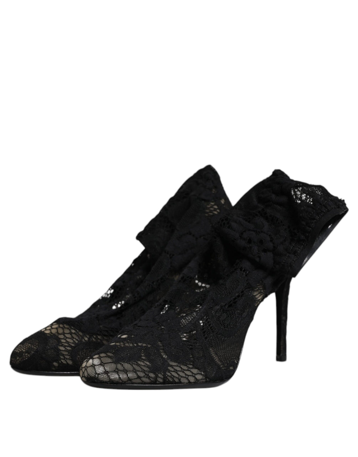 Dolce & Gabbana Cizme cu Toc Negre din Dantelă