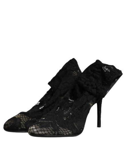 Dolce & Gabbana Cizme cu Toc Negre din Dantelă