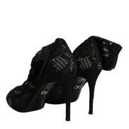 Dolce & Gabbana Cizme cu Toc Negre din Dantelă