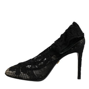 Dolce & Gabbana Cizme cu Toc Negre din Dantelă