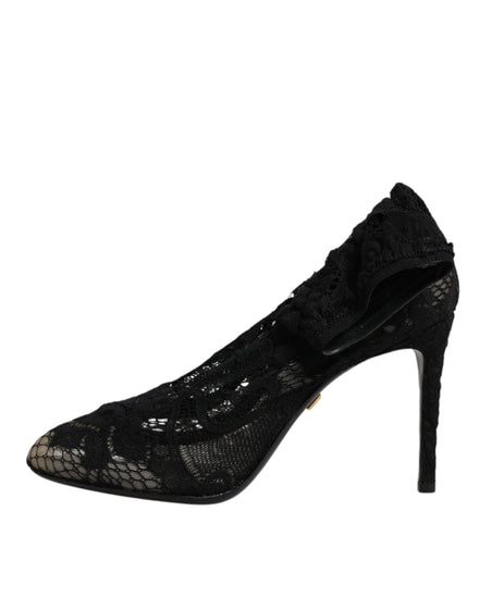 Dolce & Gabbana Cizme cu Toc Negre din Dantelă