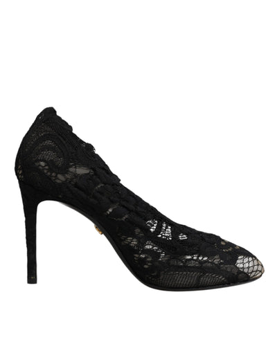 Dolce & Gabbana Cizme cu Toc Negre din Dantelă