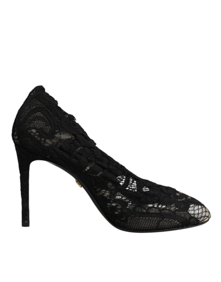 Dolce & Gabbana Cizme cu Toc Negre din Dantelă