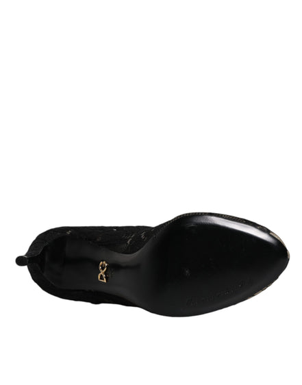 Dolce & Gabbana Cizme cu Toc Negre din Dantelă