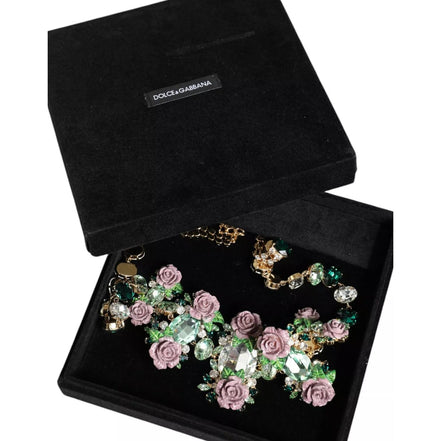 Colier Dolce & Gabbana cu lanț din zale din alamă aurie și cristal petală de trandafir
