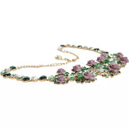 Colier Dolce & Gabbana cu lanț din zale din alamă aurie și cristal petală de trandafir