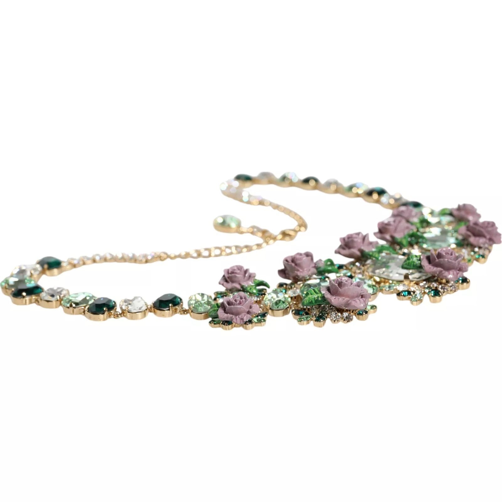 Colier Dolce & Gabbana cu lanț din zale din alamă aurie și cristal petală de trandafir