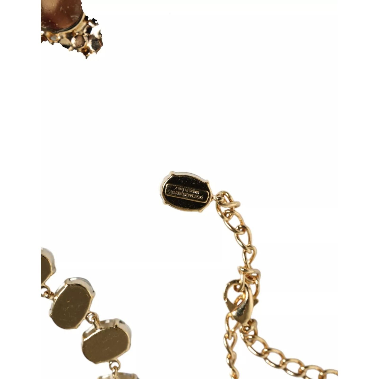 Colier Dolce & Gabbana cu lanț din zale din alamă aurie și cristal petală de trandafir