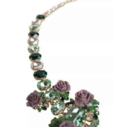 Colier Dolce & Gabbana cu lanț din zale din alamă aurie și cristal petală de trandafir