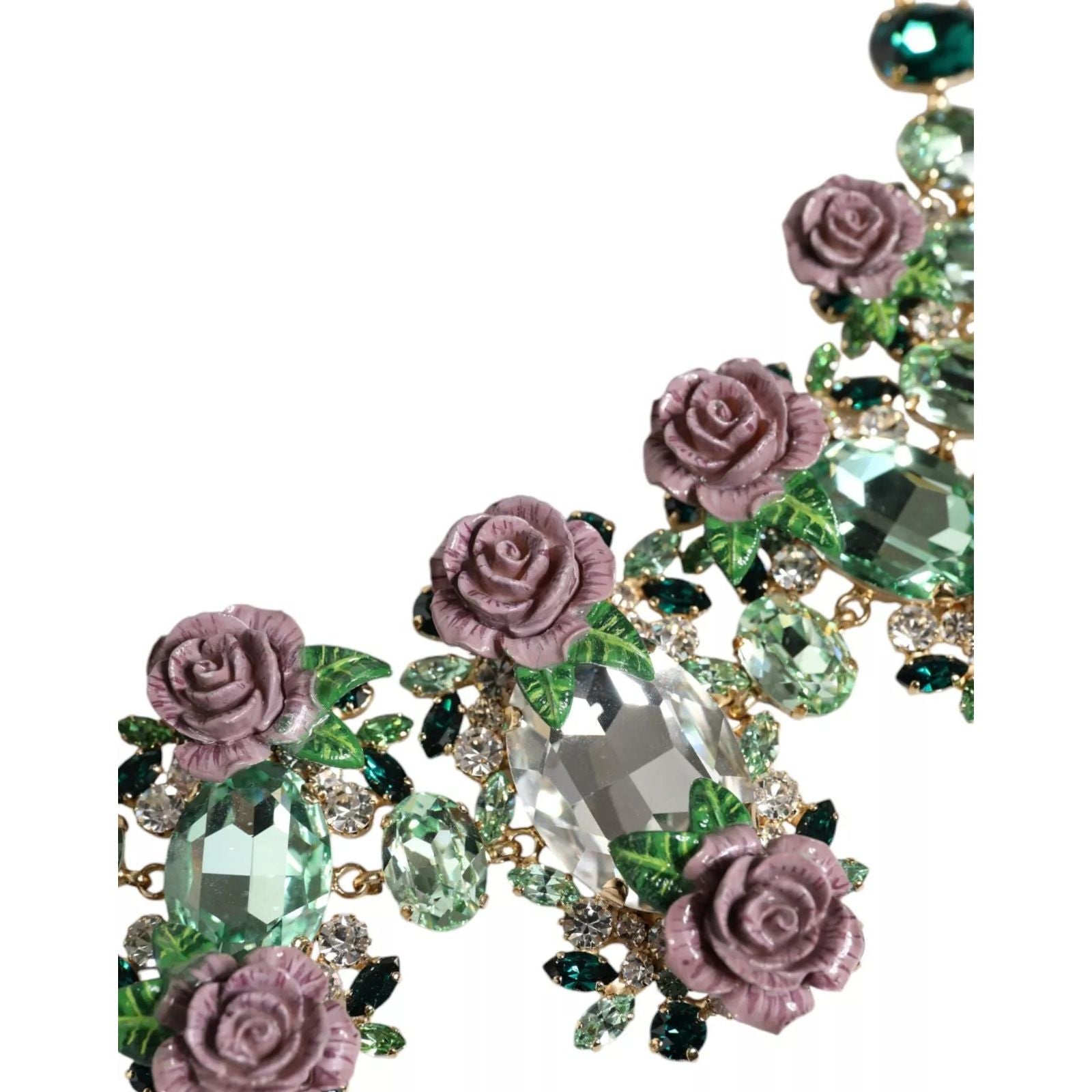 Colier Dolce & Gabbana cu lanț din zale din alamă aurie și cristal petală de trandafir