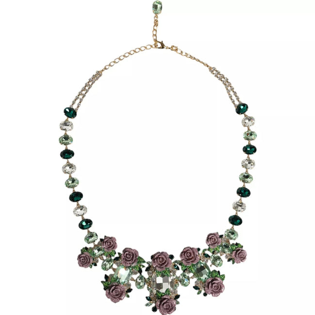 Colier Dolce & Gabbana cu lanț din zale din alamă aurie și cristal petală de trandafir