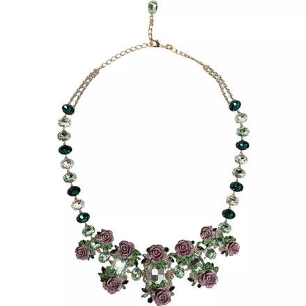Colier Dolce & Gabbana cu lanț din zale din alamă aurie și cristal petală de trandafir