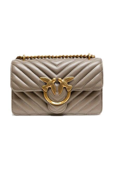 PINKO Grey Love One Mini Chevron Shoulder Bag