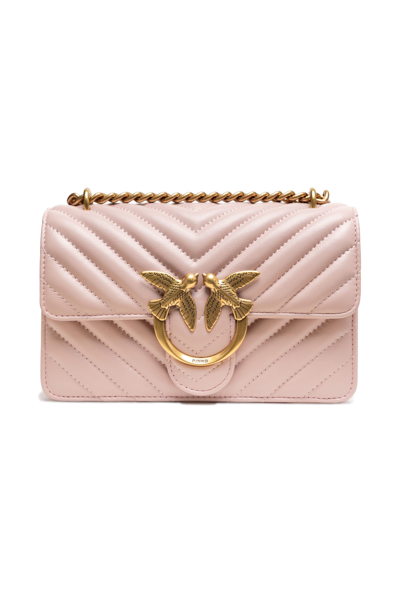 PINKO Powder Pink Love One Mini Chevron Shoulder Bag