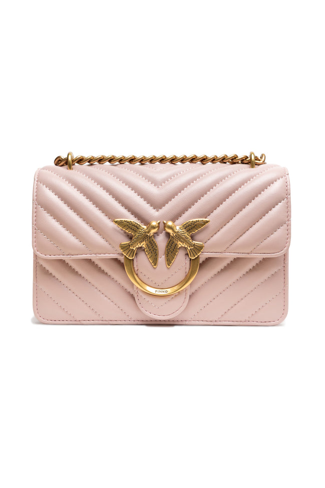 PINKO Powder Pink Love One Mini Chevron Shoulder Bag