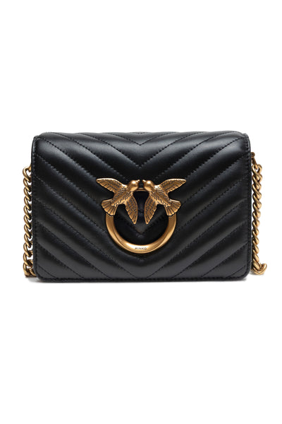 PINKO Black Love Click Mini Chevron Shoulder Bag