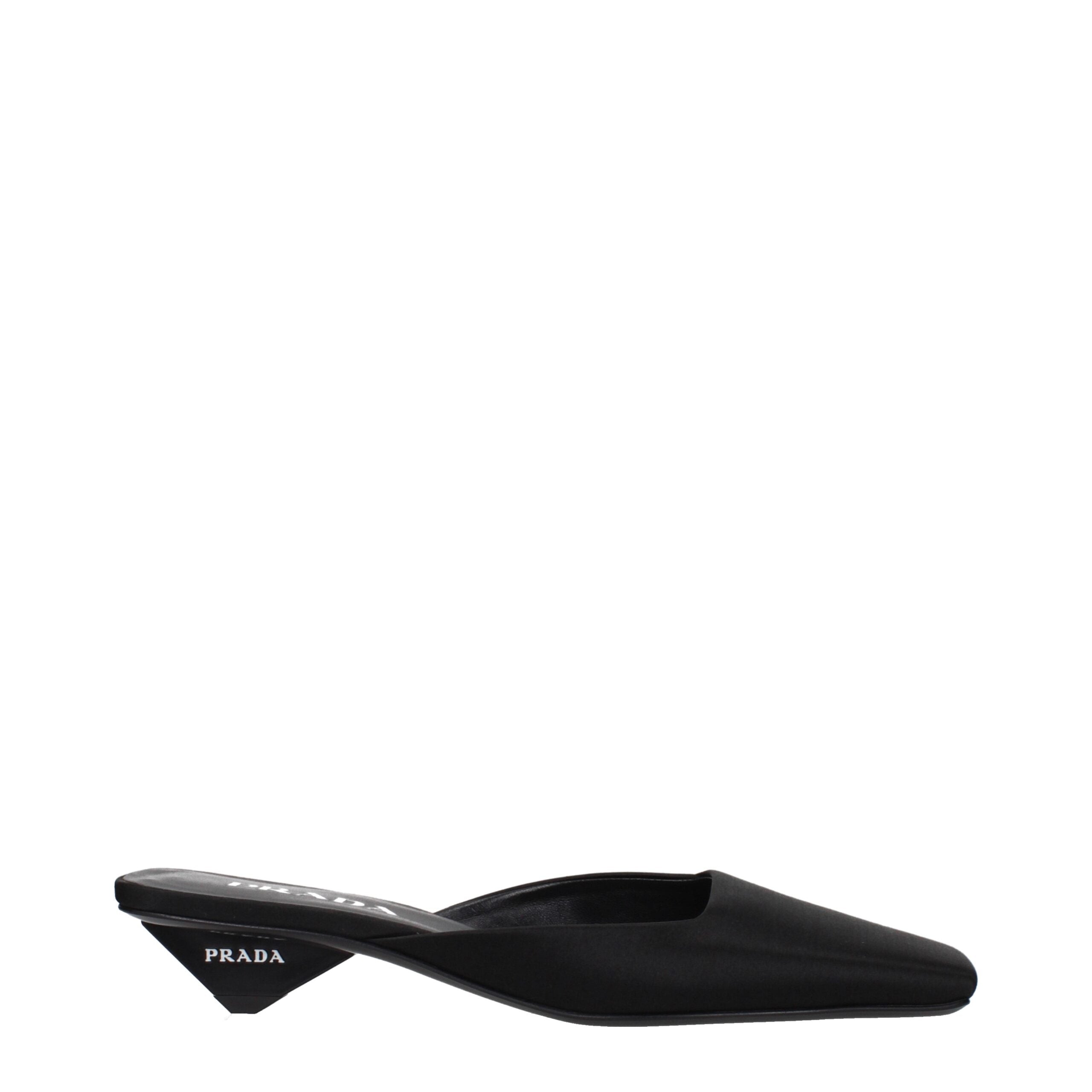 Sandale plate Prada din satin negru