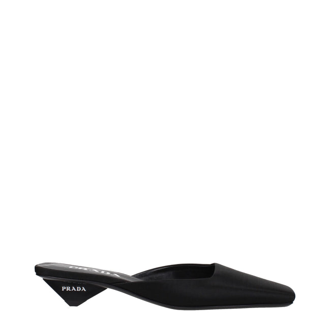 Sandale plate Prada din satin negru