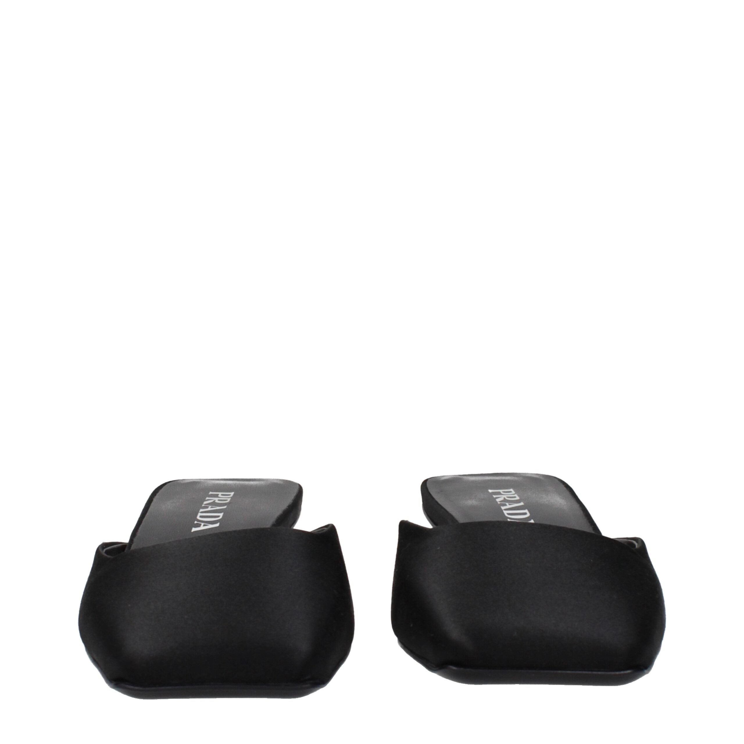 Sandale plate Prada din satin negru