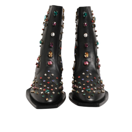 Dolce & Gabbana Black Crystal Embellished Short Boots