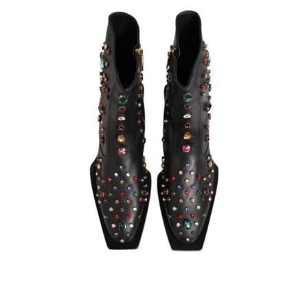 Dolce & Gabbana Black Crystal Embellished Short Boots