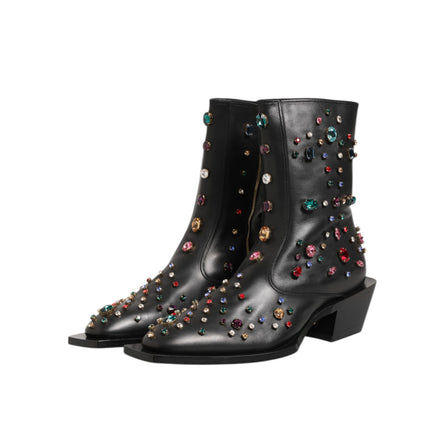 Dolce & Gabbana Black Crystal Embellished Short Boots