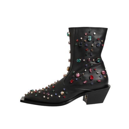 Dolce & Gabbana Black Crystal Embellished Short Boots