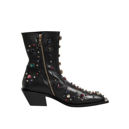 Dolce & Gabbana Black Crystal Embellished Short Boots