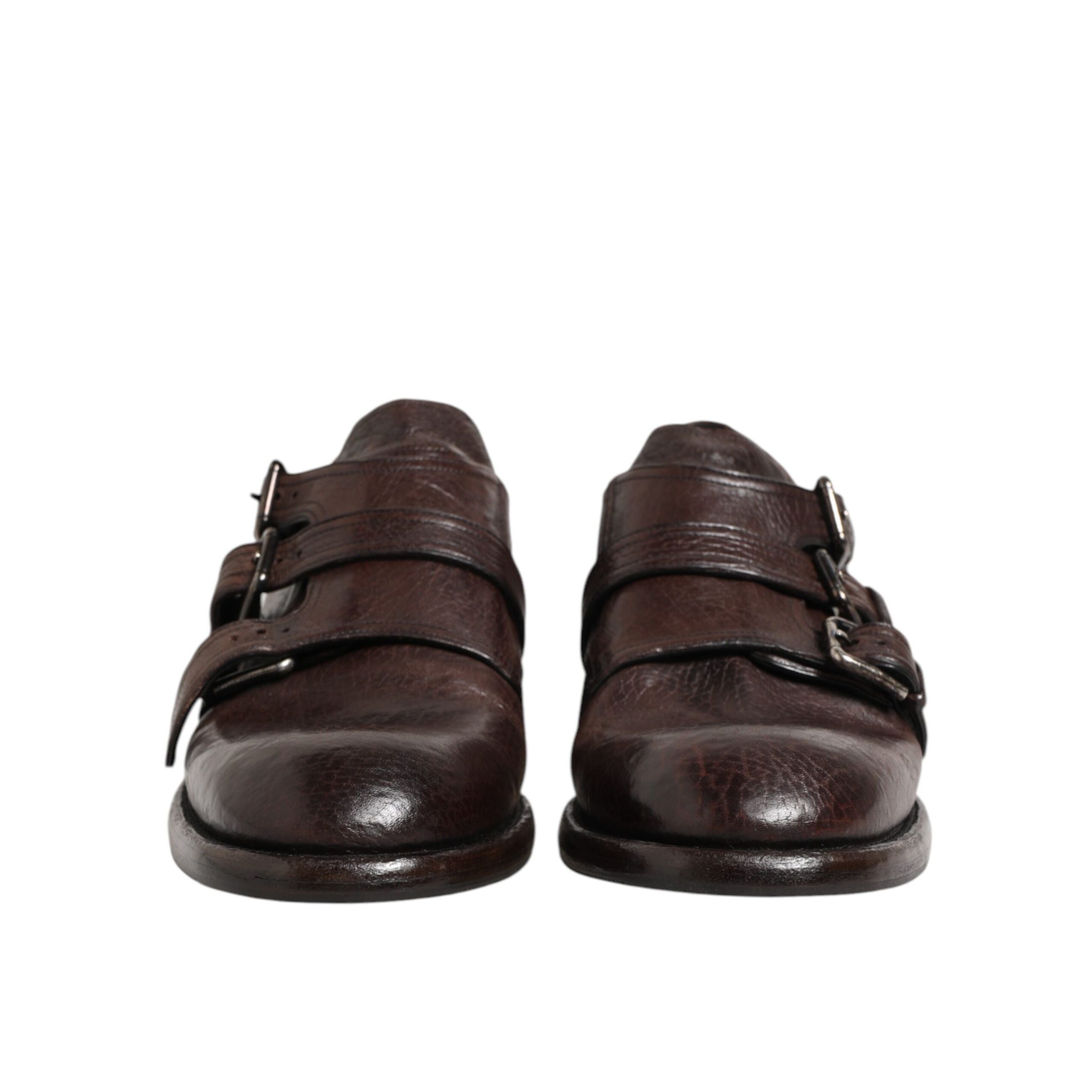 Dolce & Gabbana Brown Leather Monk Strap Derby Shoes