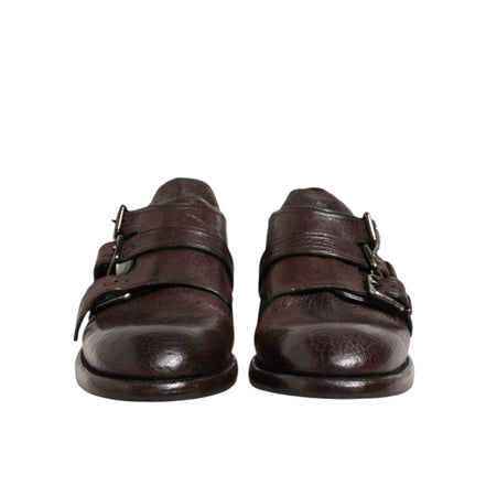Dolce & Gabbana Brown Leather Monk Strap Derby Shoes
