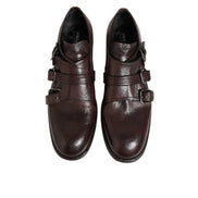 Dolce & Gabbana Brown Leather Monk Strap Derby Shoes